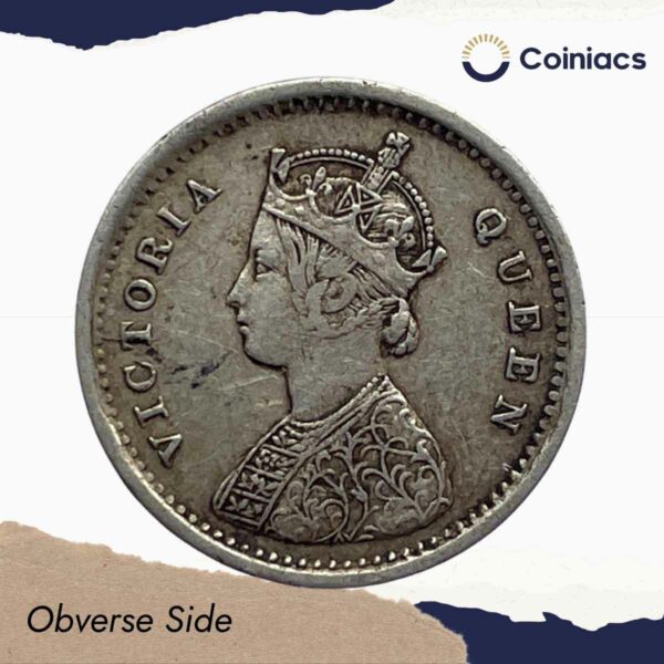 Two Annas Victoria Queen 1862 Silver Coin, British India Uniform Coinage, Collectible - Image 2