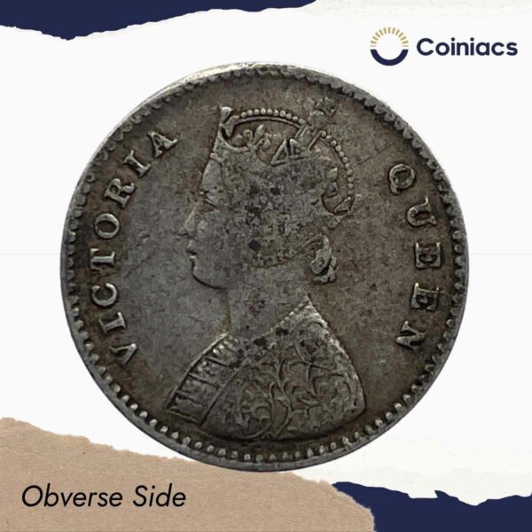 Two Annas Victoria Queen 1862 Silver Coin, British India Uniform Coinage, Collectible - Image 3