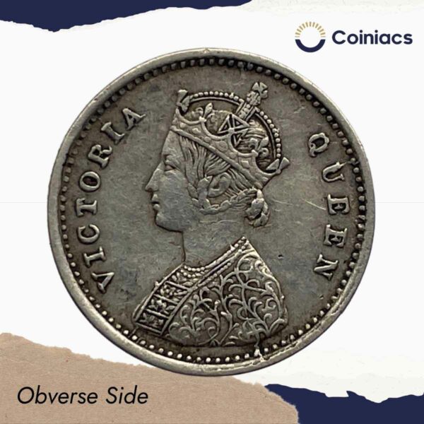 Two Annas Victoria Queen 1862 Silver Coin, British India Uniform Coinage, Collectible - Image 2