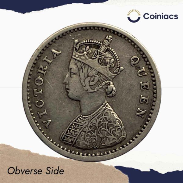 Two Annas Victoria Queen 1862 Silver Coin, British India Uniform Coinage, Collectible - Image 2