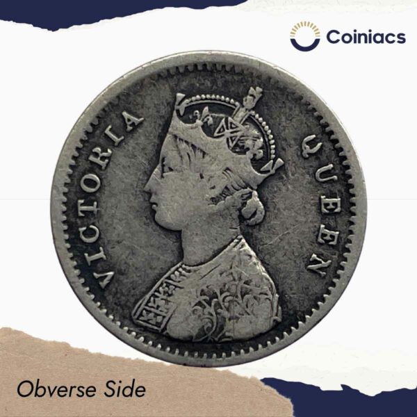 Two Annas Victoria Queen 1862 Silver Coin, British India Uniform Coinage, Collectible - Image 2