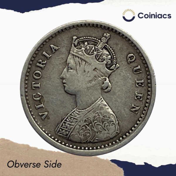 Two Annas Victoria Queen 1862 Silver Coin, British India Uniform Coinage, Collectible - Image 3