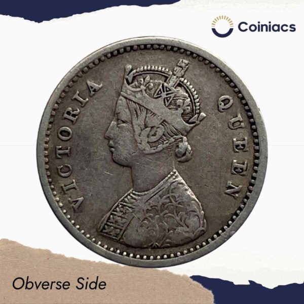 Two Annas Victoria Queen 1862 Silver Coin, British India Uniform Coinage, Collectible - Image 2