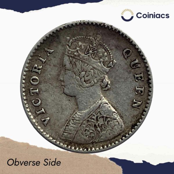 Two Annas Victoria Queen 1875 Silver Coin, British India Uniform Coinage, Collectable - Image 2