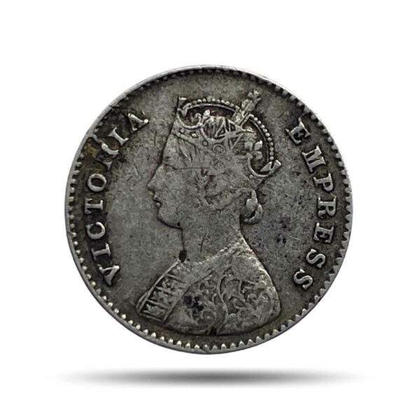 Two Annas Victoria Empress 1877 Calcutta Mint (Obv A, Rev I) Silver Coin, British India Uniform Coinage, Collectable