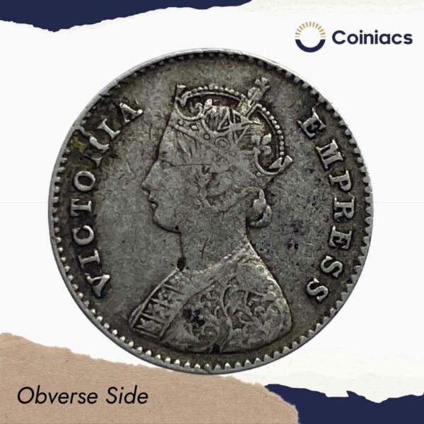 Two Annas Victoria Empress 1877 Calcutta Mint (Obv A, Rev I) Silver Coin, British India Uniform Coinage, Collectable - Image 2