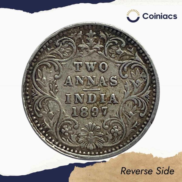 Two Annas Victoria Empress 1897 Bombay Mint ('B' incuse) Silver Coin, British India Uniform Coinage, Collectable. - Image 3