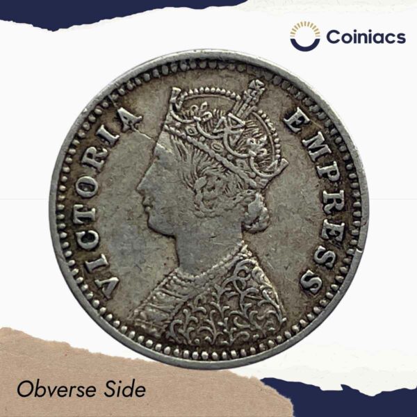 Two Annas Victoria Empress 1897 Bombay Mint ('B' incuse) Silver Coin, British India Uniform Coinage, Collectable. - Image 2