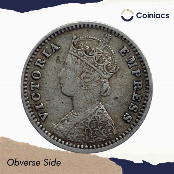 Two Annas Victoria Empress 1890 Bombay Mint ('B' incuse) Silver Coin, British India Uniform Coinage, Collectable. - Image 2