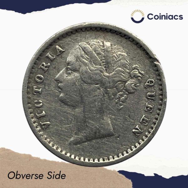 Two Annas Victoria Queen Divided Legend 1841 CE (With Sherif) 9 Berries (5L + 4R) Silver Coin, British India Uniform Coinage, Collectible - Image 2