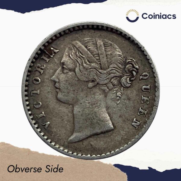 Two Annas Victoria Queen Divided Legend 1841 CE (With Sherif) 9 Berries (5L + 4R) Silver Coin, British India Uniform Coinage, Collectible - Image 2