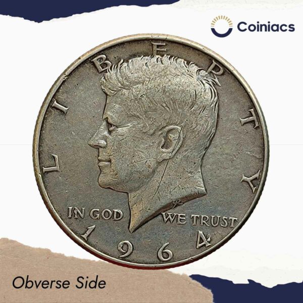 Half Dollar (Kennedy Half Dollar) 1964 United States Mint of Philadelphia Silver Coin, United States of America, Collectible. - Image 2