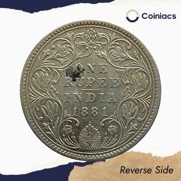 Rare One Rupee Victoria Empress 1881(Key Date) Bombay Mint Silver Coin, British India Uniform Coinage, Collectible. - Image 3