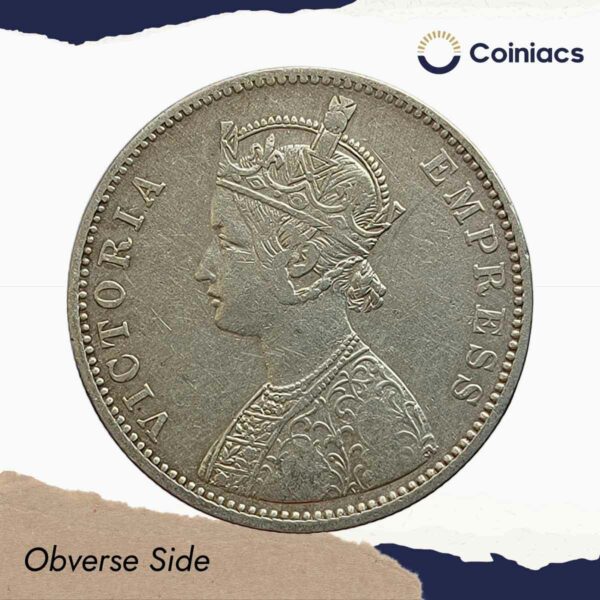 Rare One Rupee Victoria Empress 1881(Key Date) Bombay Mint Silver Coin, British India Uniform Coinage, Collectible. - Image 2