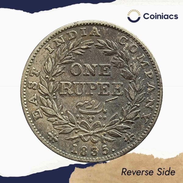 Scarce One Rupee William IIII 1835 Silver Coin, British India Uniform Coinage, Collectible. - Image 3