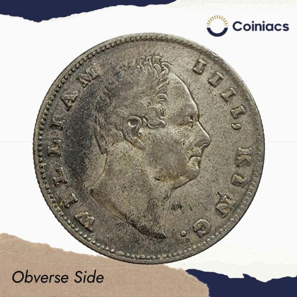 Scarce One Rupee William IIII 1835 Silver Coin, British India Uniform Coinage, Collectible. - Image 2