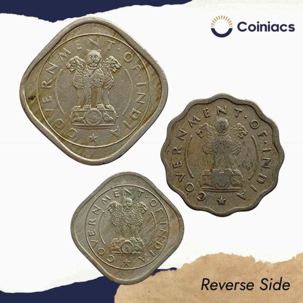 Scarce SET of Bull Anna Coins 2 Annas, 1 Anna, Half Anna 1954 Cupro-Nickel (3 Coins SET), Republic India Anna Series, Collectible. - Image 3