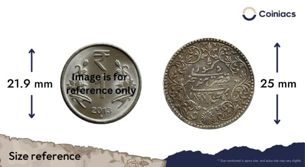 2.5 Kori (Dhai Kori) Khengarji III Queen Victoria 1897 CE 1954 VS (Open Crescent) Silver Coin, Princely State of Kutch, Collectible. - Image 4