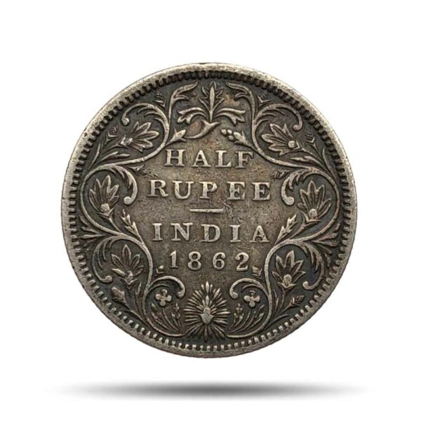 Half Rupee Victoria Queen 1862 Silver Coin, British India Uniform Coinage, Collectible.