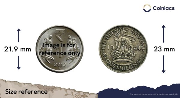 One Shilling George VI (English crest) 1944 Royal Mint Silver Coin, United Kingdom, Collectible. - Image 4