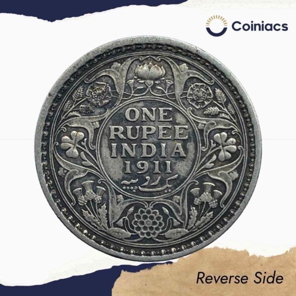 Rare One Rupee George V 1911 CE (Pig Rupee) Calcutta Mint Silver coin, British India Uniform Coinage, Collectible. - Image 3