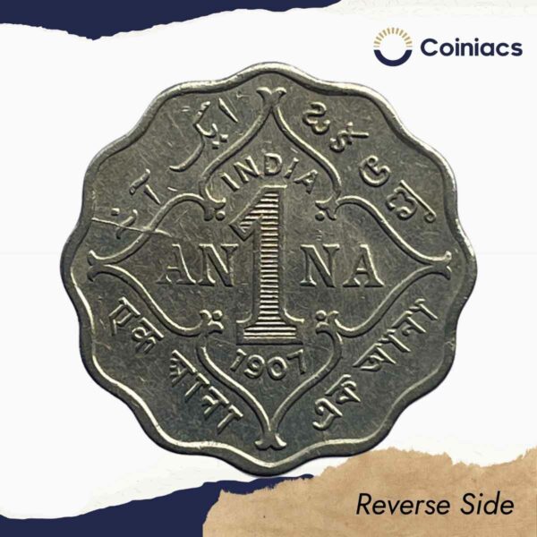 Scarce 1 Anna Edward VII King & Emperor 1907 Bombay Mint Copper-Nickel Coin, British India Uniform Coinage, Collectible. - Image 3