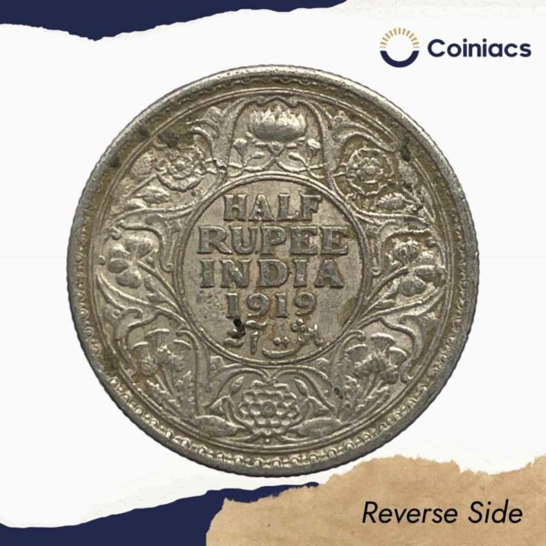 Scarce Half Rupee George V King Emperor 1919 Bombay Mint Silver Coin, British India Uniform Coinage, Collectible. - Image 3