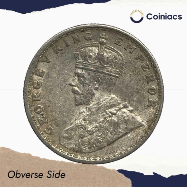 Scarce Half Rupee George V King Emperor 1919 Bombay Mint Silver Coin, British India Uniform Coinage, Collectible. - Image 2