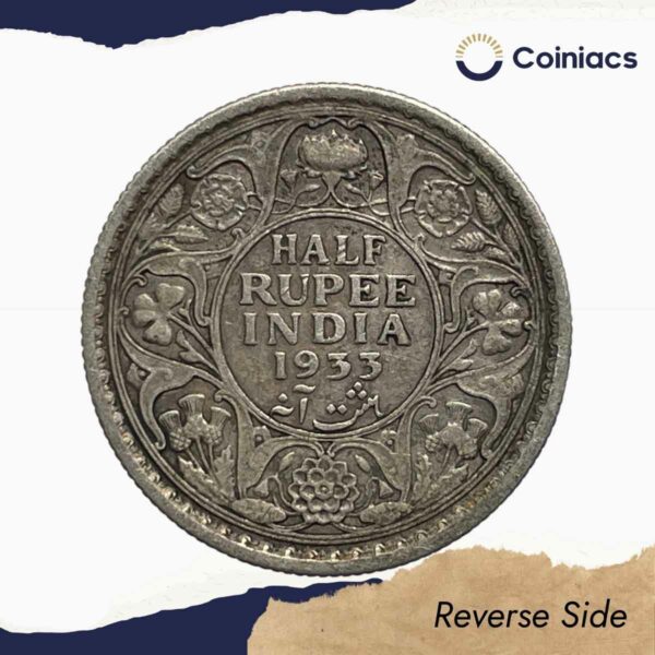 Scarce Half Rupee George V King Emperor 1933 Calcutta Mint Silver Coin, British India Uniform Coinage, Collectible. - Image 3