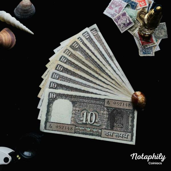 NOTAPHILY Rare Authentic Vintage Set of 10 Rupees Black Boat (10 Pieces SET), Circulated Condition. - Image 2