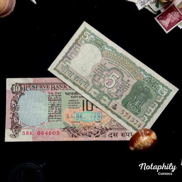 NOTAPHILY Rare Authentic Vintage set of 5 Rupees Deer & 10 Rupees Peacock Circulated Condition (2 Pieces SET). Collectible - Image 2