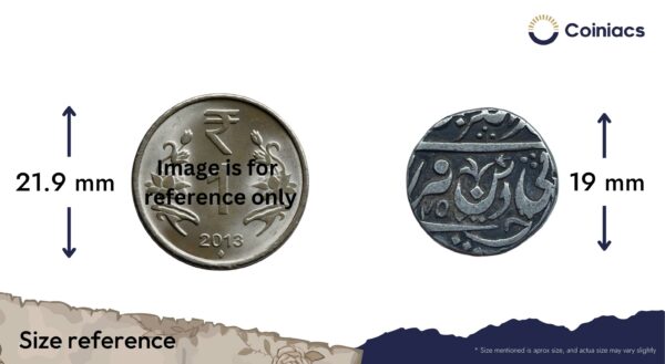 One Rupee Shah Allam II RY 39 X257 AH Silver coin, Princely State of Orchha, Collectible. - Image 4
