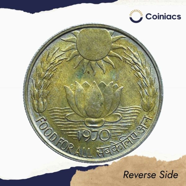 Rare 10 Rupees Food For All 1970 Calcutta Mint Silver Commemorative Old Coin, Republic India Decimal Series, Collectible. - Image 3