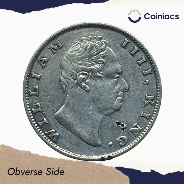 Rare One Rupee William IIII King 1835 'F' Incused (Obv- A, Rev-II) 19 Berries Calcutta Mint Silver Coin, British India Uniform Coinage, Collectible. - Image 2