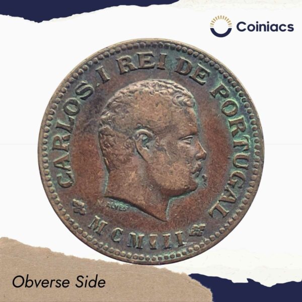 Scarce 1/4 Tanga Carlos I MCMIII (1903 CE) Copper Coin, Portuguese India, Collectible. - Image 2
