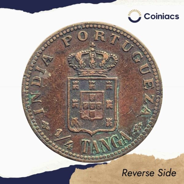 Scarce 1/4 Tanga Carlos I MCMIII (1903 CE) Copper Coin, Portuguese India, Collectible. - Image 3