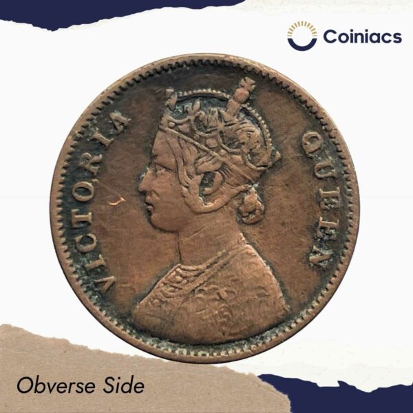 Quarter Anna Victoria Queen 1862 Copper Coin, British India Uniform Coinage, Collectible. - Image 2