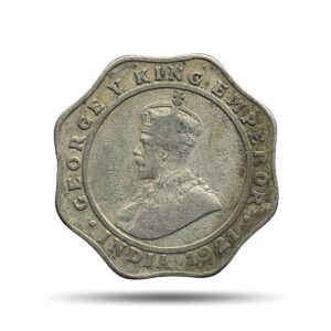Rare 4 Annas George V King Emperor 1921 (Key Date) Cupro-Nickel Coin, British India Uniform Coinage, Collectible.