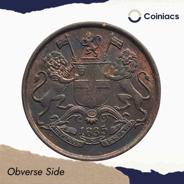 Quarter Anna East India Company 1835 Copper Coin, British India Uniform Coinage, Collectible. - Image 2