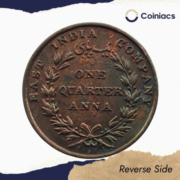 Quarter Anna East India Company 1835 Copper Coin, British India Uniform Coinage, Collectible. - Image 3