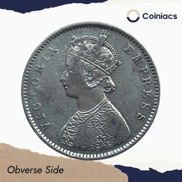 Scarce Half Rupee Victoria Empress 1899 Bombay Mint (Inverse B incuse) Silver Coin, British India Uniform Coinage, Collectible. - Image 2