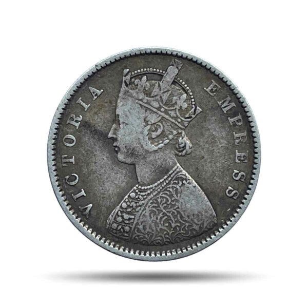 Scarce Half Rupee Victoria Empress 1899 Bombay Mint (Inverse B incuse) Silver Coin, British India Uniform Coinage, Collectible.
