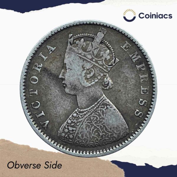 Scarce Half Rupee Victoria Empress 1899 Bombay Mint (Inverse B incuse) Silver Coin, British India Uniform Coinage, Collectible. - Image 2