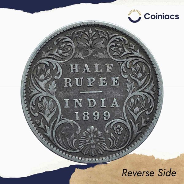Scarce Half Rupee Victoria Empress 1899 Bombay Mint (Inverse B incuse) Silver Coin, British India Uniform Coinage, Collectible. - Image 3