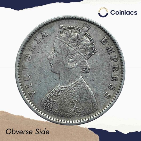 Scarce Half Rupee Victoria Empress 1899 Bombay Mint (Inverse B incuse) Silver Coin, British India Uniform Coinage, Collectible. - Image 2