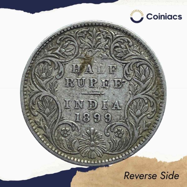 Scarce Half Rupee Victoria Empress 1899 Bombay Mint (Inverse B incuse) Silver Coin, British India Uniform Coinage, Collectible. - Image 3