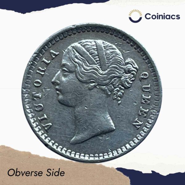 Two Anna Victoria Queen Divided Legend 1841 CE Silver Coin, British India Uniform Coinage, Collectible. - Image 2