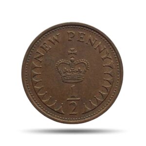 1/2 New Penny Elizabeth II 2nd portrait 1971 Bronze Old Coin, United Kingdom, Collectible.