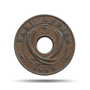 5 Cents George VI 1943 Copper Coin, East Africa, Collectible.