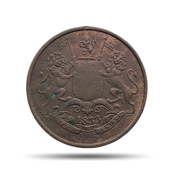 Quarter Anna East India Company 1833 Copper Coin, Bombay Presidency, Collectible.